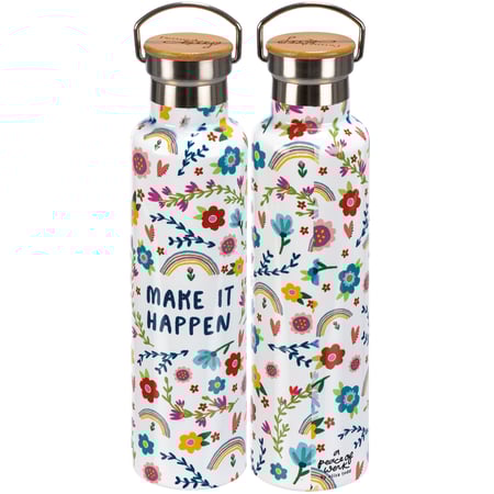 Make It Happen Insulated Bottle - Stainless Steel, Bamboo
