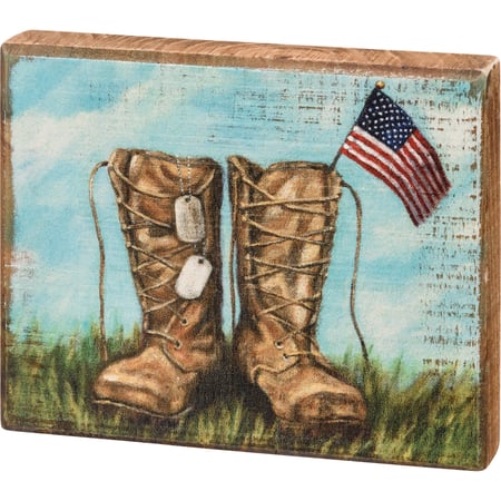 Soldier's Boots Block Sign - Wood