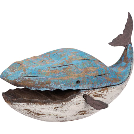 Large Wooden Blue Whale Sitter - Wood