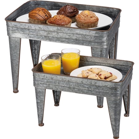 Galvanized Serving Tray Table Set - Metal