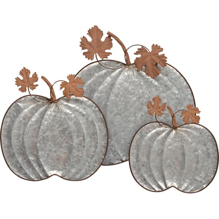 Galvanized Pumpkins Tray Set - Metal
