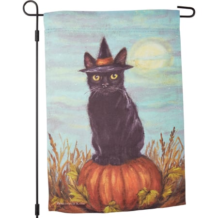 Black Cat Witch  Garden Flag - Polyester