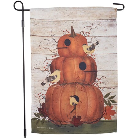 Pumpkins And Birds Garden Flag - Polyester