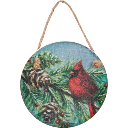 Woodland Cardinal Ornament - Wood, Jute