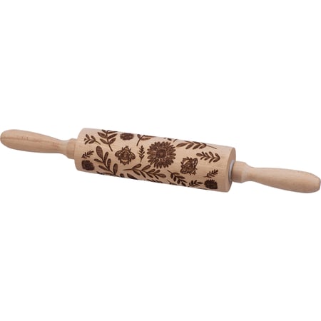 Floral Embossed Rolling Pin - Wood