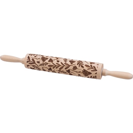 Large Floral Embossing Rolling Pin - Wood