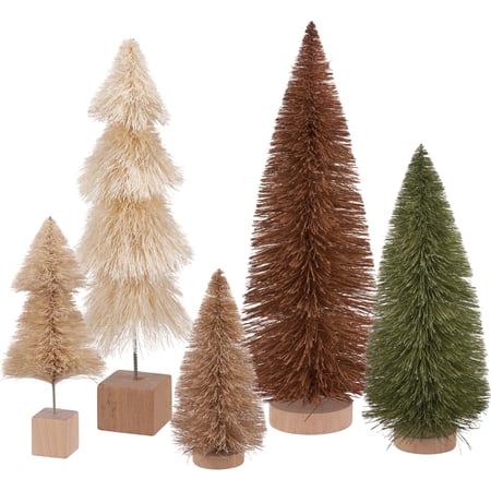 Multi Winter Bottle Brush Tree Set - Bristle, Wood, Wire