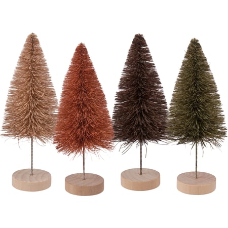Mixed Winter Bottle Brush Tree Set - Bristle, Wood, Wire