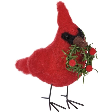 Cardinal With Wreath Critter - Felt, Polyester, Plastic, Wire