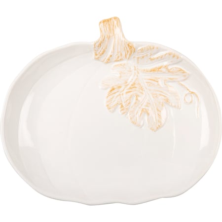 Large White Ceramic Pumpkin Plate - Ceramic