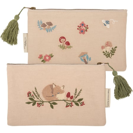 Napping Fox Zipper Pouch - Cotton, Linen, Plastic, Metal