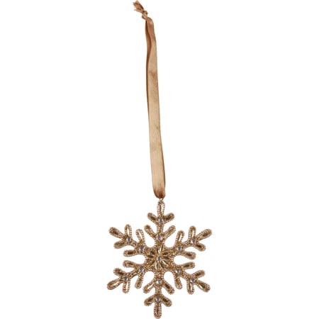 Beaded Snowflake Ornament - Wood, Glass, Ribbon