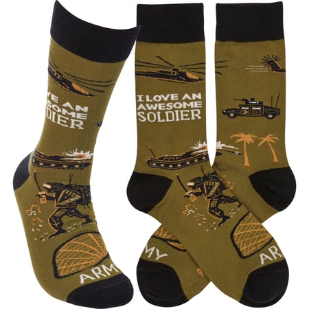 I Love An Awesome Soldier Socks - Cotton, Nylon, Spandex
