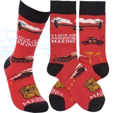 I Love An Awesome Marine Socks - Cotton, Nylon, Spandex