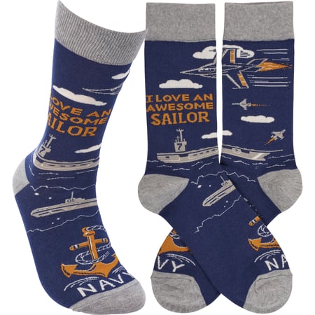 I Love An Awesome Sailor Socks - Cotton, Nylon, Spandex