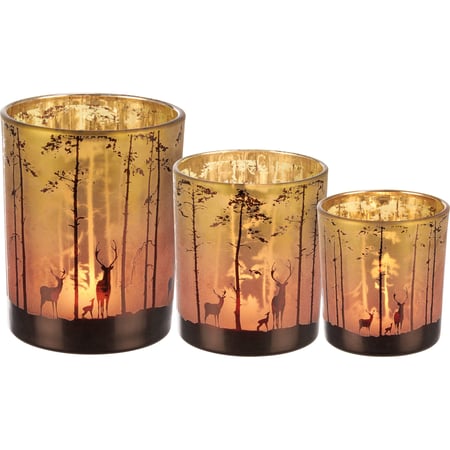Glass Deer Candle Holder Set - Glass