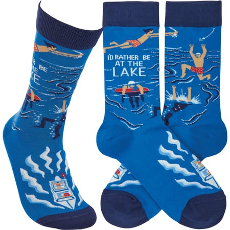 I'd Rather Be At The Lake Socks - Cotton, Nylon, Spandex