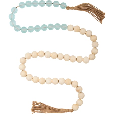 Wood And Sea Glass Garland - Wood, Acrylic, Jute