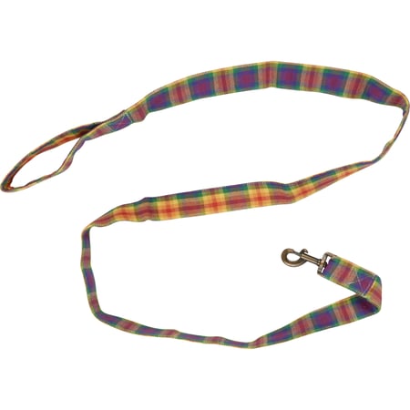 Rainbow Plaid Dog Leash - Canvas, Cotton, Metal