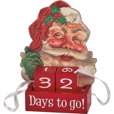 Santa Days To Go Block Countdown - Wood, Paper, Ribbon, Glitter