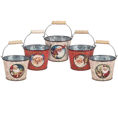 Jolly Santa Bucket Set - Metal, Paper, Wood