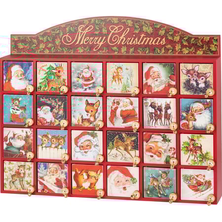 Retro Santa Claus Countdown Box - Wood, Paper, Metal