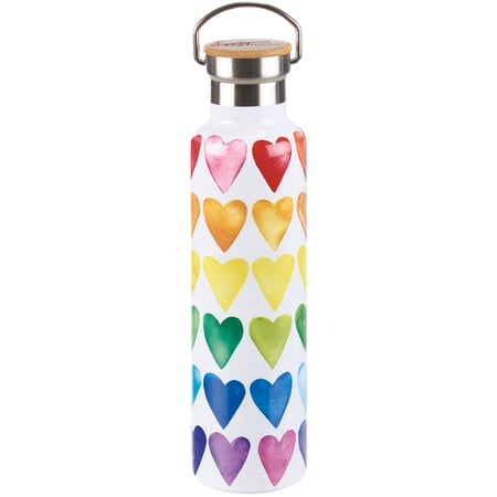 Hearts Insulated Bottle - Stainless Steel, Bamboo