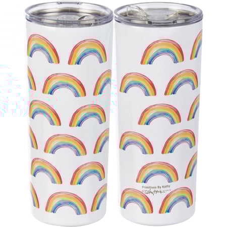 Rainbow Pattern Coffee Tumbler - Stainless Steel, Plastic