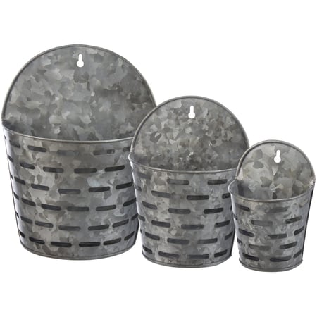 Rustic Olive Wall Bucket Set - Metal