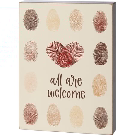 All Are Welcome Block Sign - Wood, Glitter