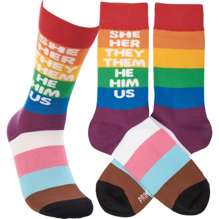 She Her They Them He Him Us Socks - Cotton, Nylon, Spandex