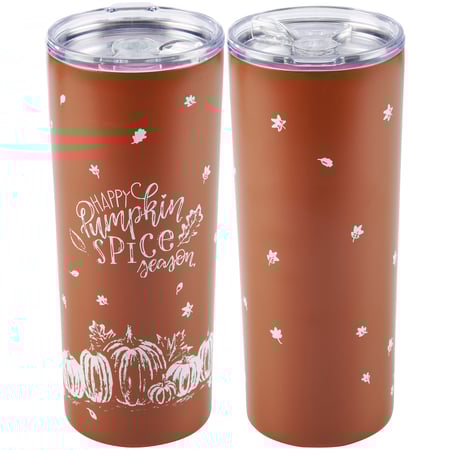 Happy Pumpkin Spice Coffee Tumbler - Stainless Steel, Plastic