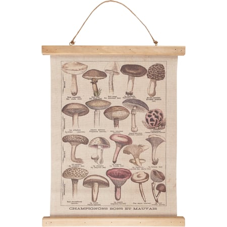 Mushroom Species Wall Decor - Linen, Wood, Jute
