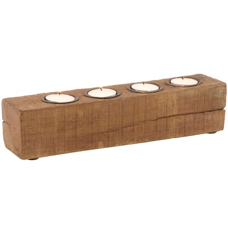 Primitive Wood Candle Holder - Wood, Metal