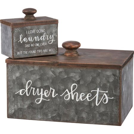 Dryer Sheets Laundry Tips Bin Set - Metal, Wood