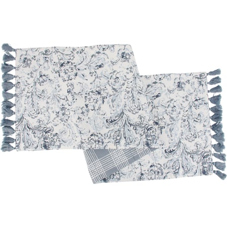 Indigo Blue Floral Table Runner - Cotton