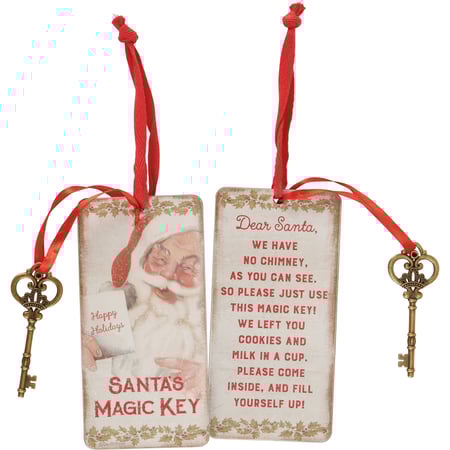 Santa's Magic Key Door Ornament - Wood, Paper, Metal, Ribbon