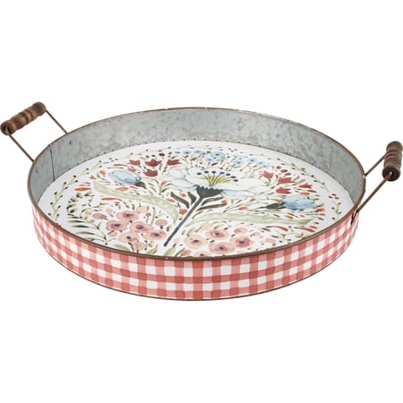 Farmhouse Floral Tray - Metal, Paper, Wood
