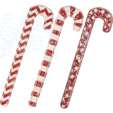 Small Red Candy Cane Set  - Wood, Mica
