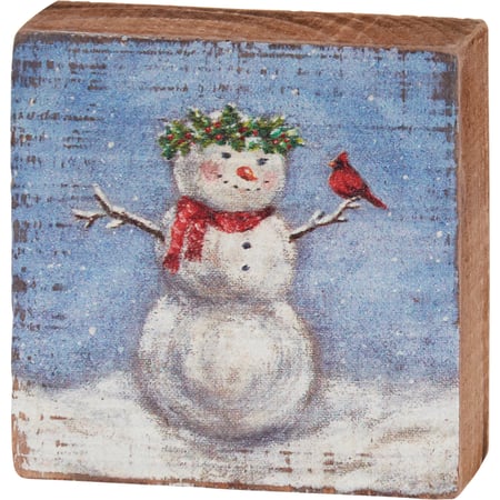 Snow Woman Block Sign - Wood