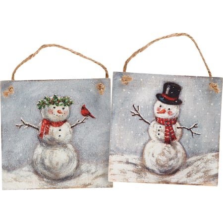 Snow Family Ornament Set - Wood, Jute