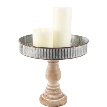 Primitive Pedestal Tray - Metal, Wood