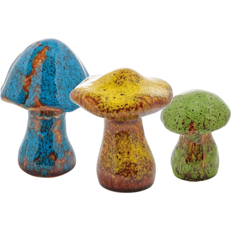 Glazed Cone Mushrooms Figurine Set - Ceramic