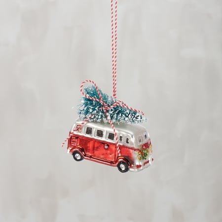 Glass Vintage Bus Ornament - Glass, Bristle, Glitter