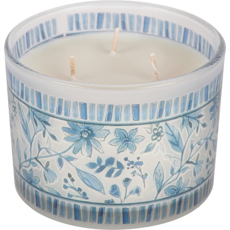 Blue Florals Candle - Soy Wax, Glass, Cotton