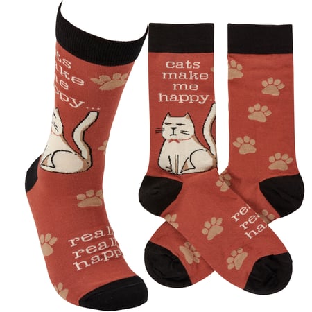 Cats Make Me Happy Socks - Cotton, Nylon, Spandex