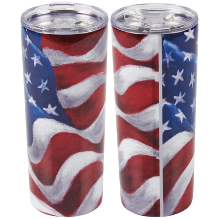American Flag Coffee Tumbler - Stainless Steel, Plastic