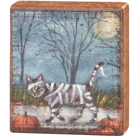 Cat Mummy Block Sign - Wood