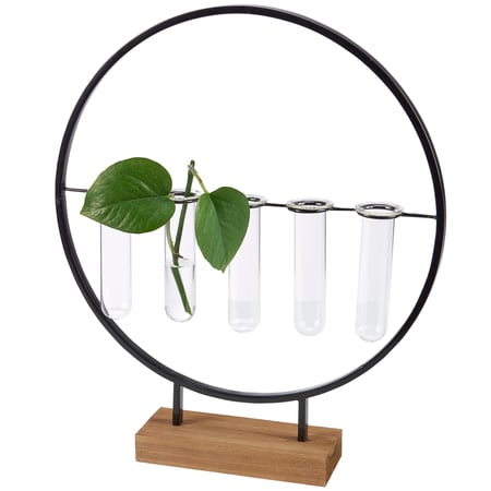 Five Stemmed Test Tube Vase - Metal, Wood, Glass