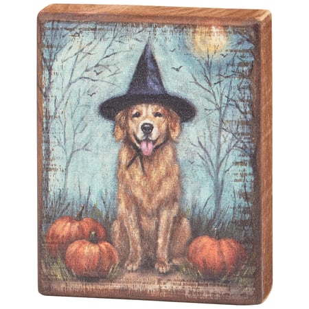 Dog As A Witch Block Sign - Wood